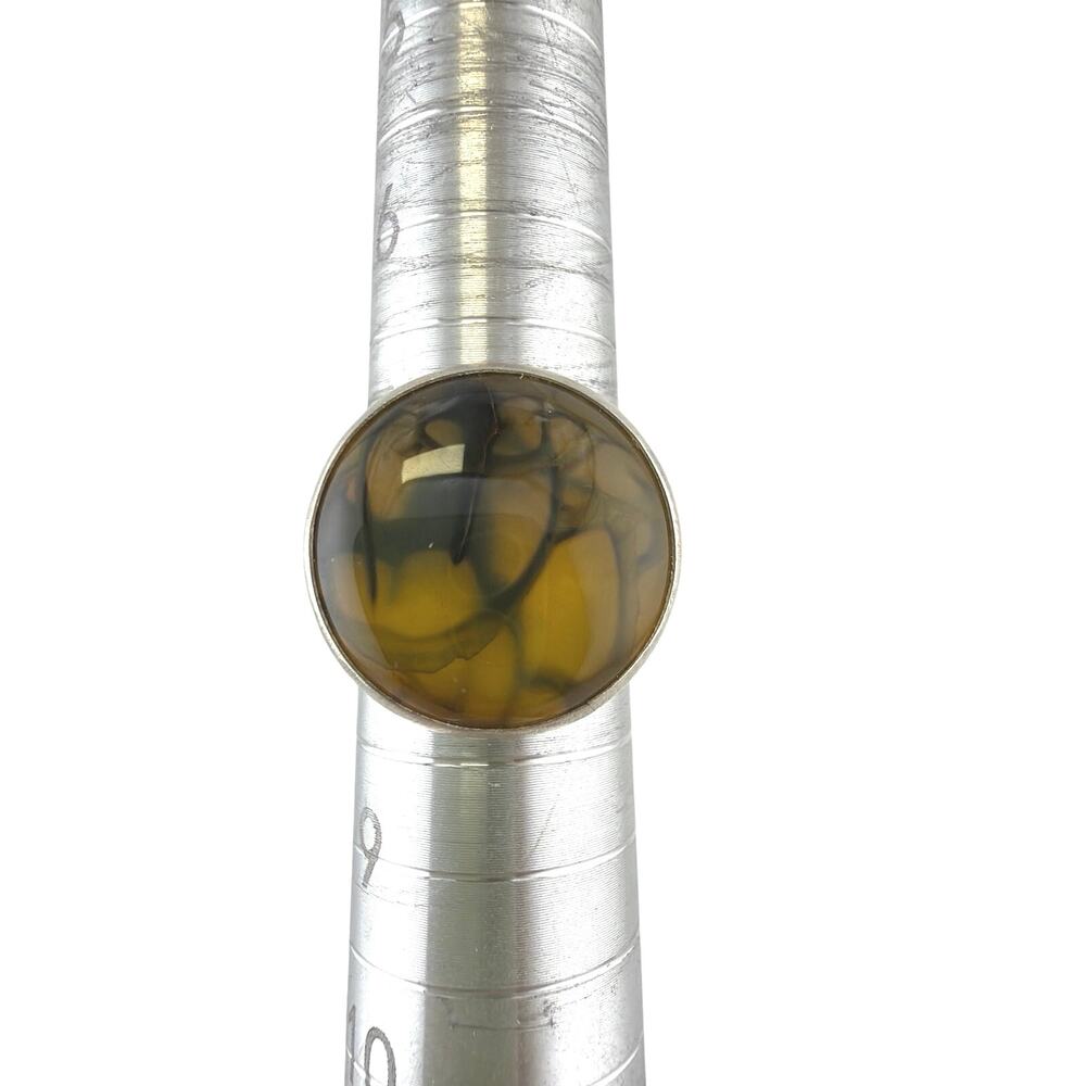 Yellow With Black Dragon Vein Agate Sterling Silver Artisan Ring Size 8